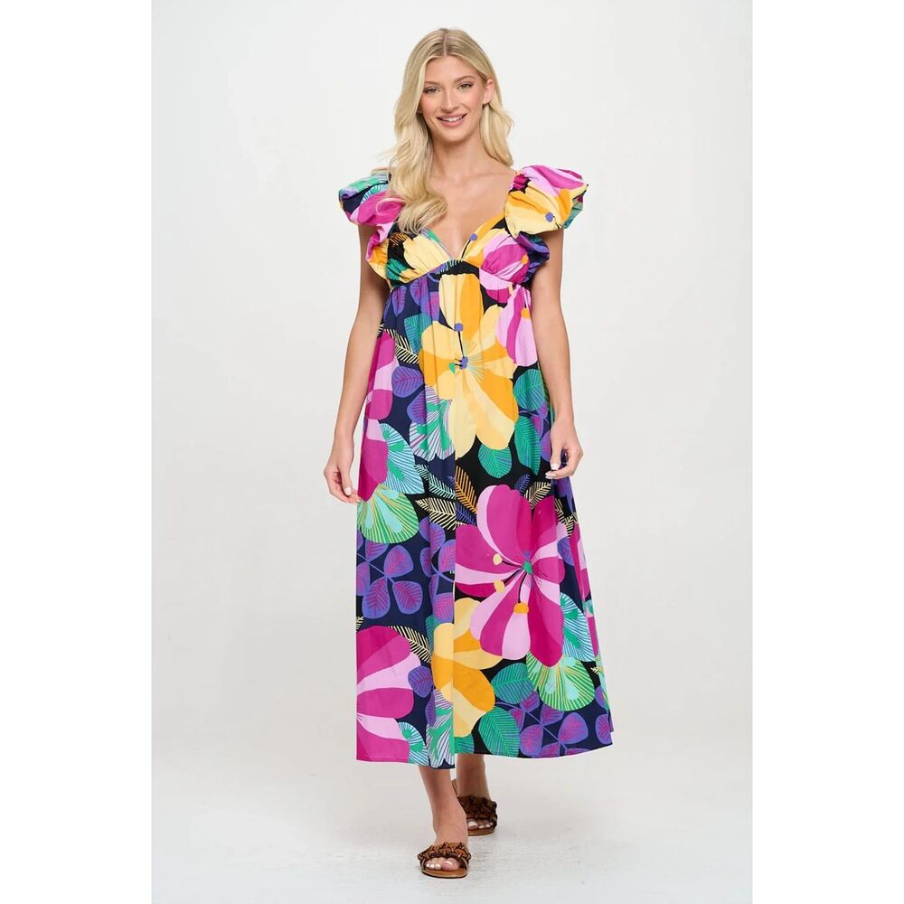 Lola Tropical Floral Ruffle Dress